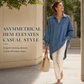 💙 Women's Casual Loose Denim V-Neck Pullover Shirt with Batwing Sleeves and Asymmetrical Hem