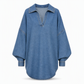 💙 Women's Casual Loose Denim V-Neck Pullover Shirt with Batwing Sleeves and Asymmetrical Hem