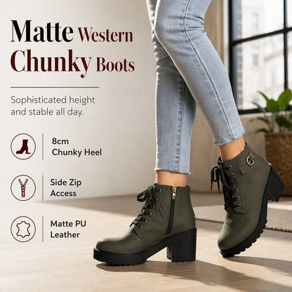 👢 Women's Chunky Heel Platform Ankle Boots