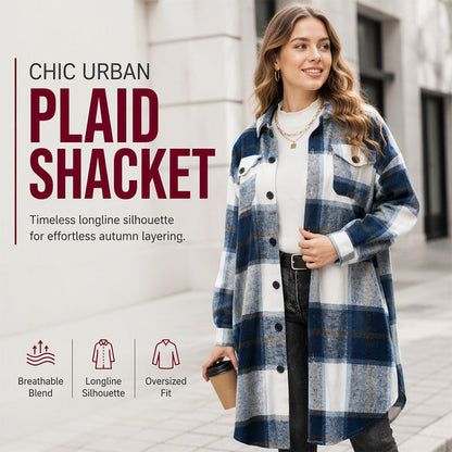 🎀 ✨Women's Casual Long Plaid Button Down Shacket