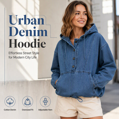 ⌛Limited-Time Offer💙 Women's Casual Button Up Denim Hoodie