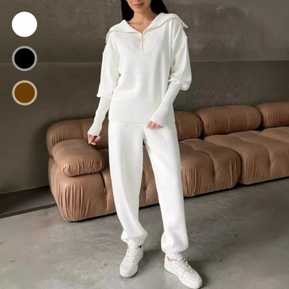 🤎 Women's Casual Sporty 2-Piece Set - Half-Zipper Lapel Top & Matching Jogger