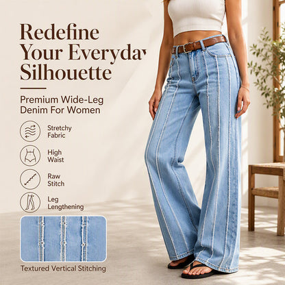 ⌛Limited-Time Offer-Women's Stretchy Wide-Leg Jeans with Raw Trim