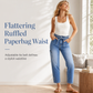 👖 Women's High Waisted Stretch Denim Jeans with Cargo Pockets and Button Cuffs