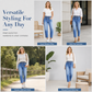 👖 Women's High Waisted Stretch Denim Jeans with Cargo Pockets and Button Cuffs