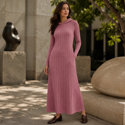 👗✨Women's Casual Ribbed Knit Hooded Dress