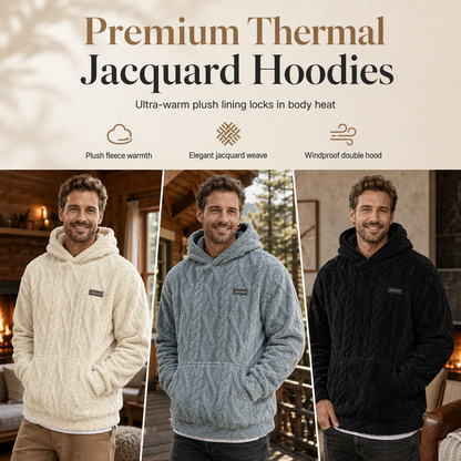✨Men's Winter Fleece Lined Hoodie Jacquard Pattern Long Sleeve Pullover Sweatshirt for Casual Outdoor Wear