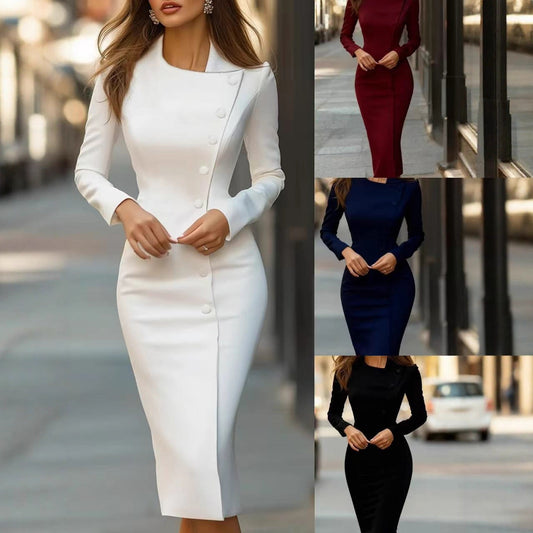 👗 ✨Women's Elegant Asymmetric Single-Breasted Dress