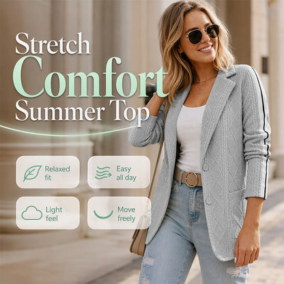✨ Polished Knit Comfort | Women's Cable-Knit Blazer with Side Stripe