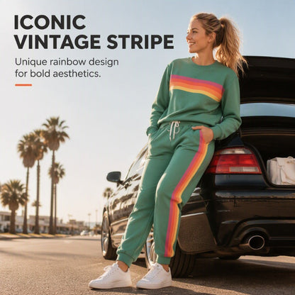 🌈 One Set, Effortless Retro Style | Women's Rainbow Appliqué 2-Piece Set ⚡ Free Shipping