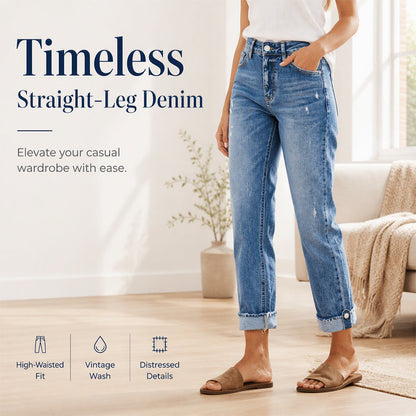 👖 Women's Casual Straight Leg Distressed Jeans