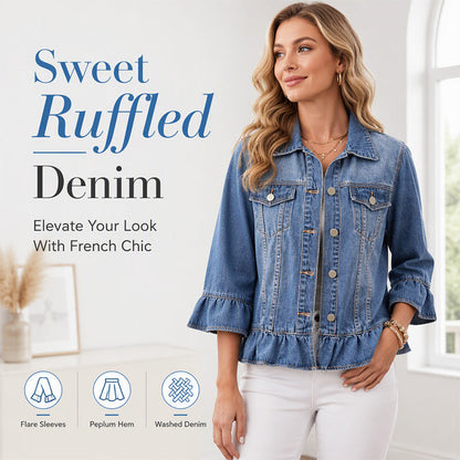 👚✨Women's Cropped Denim Jacket with Ruffle Hem✨𝘉𝘶𝘺 𝘢𝘯𝘺 2 𝘢𝘯𝘥 𝘨𝘦𝘵 𝘢𝘯 𝘦𝘹𝘵𝘳𝘢 8% 𝘥𝘪𝘴𝘤𝘰𝘶𝘯𝘵