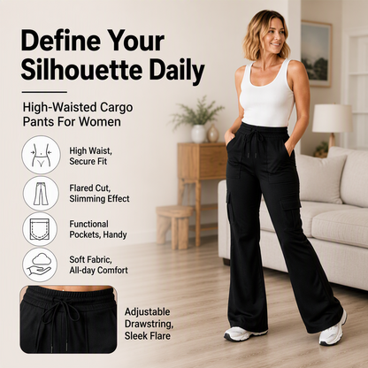👖 ✨ Women's High-Waisted Drawstring Cargo Flare Pants