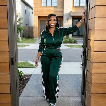 🎀 Chic Athletic Tracksuit - Long Sleeve Jacket and Pants Outfit