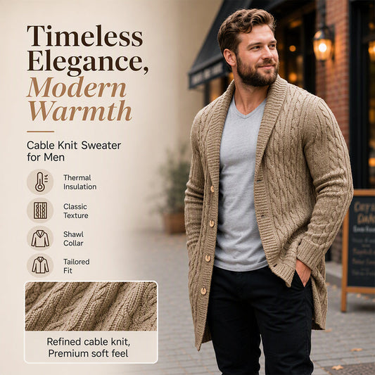 🧶 ✨ Men's Mid-Long Cable Knit Cardigan
