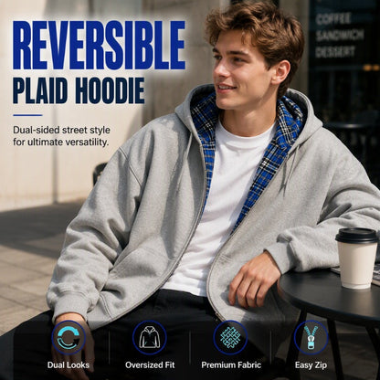 🍂 🌟 Unisex Reversible Plaid Zipper Hooded Jacket