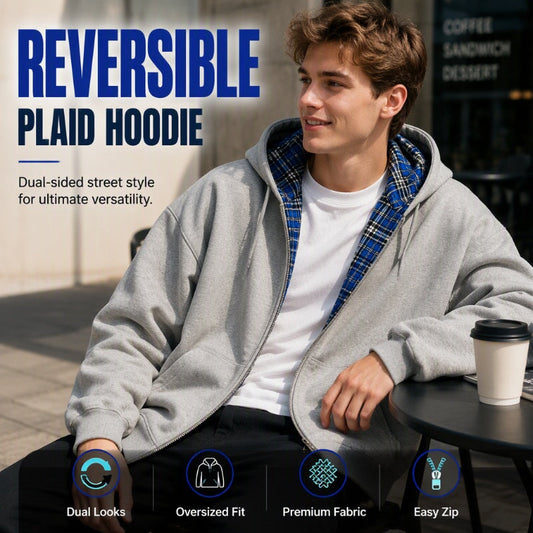 🍂 🌟 Unisex Reversible Plaid Zipper Hooded Jacket