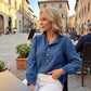 💙 🌸 Women's Ruffle Collar Puff Sleeve Denim Top