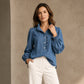 💙 🌸 Women's Ruffle Collar Puff Sleeve Denim Top
