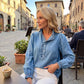 💙 🌸 Women's Ruffle Collar Puff Sleeve Denim Top