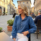 💙 🌸 Women's Ruffle Collar Puff Sleeve Denim Top