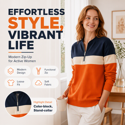 👚✨Women's Color-Block Half-Zip Sweatshirt