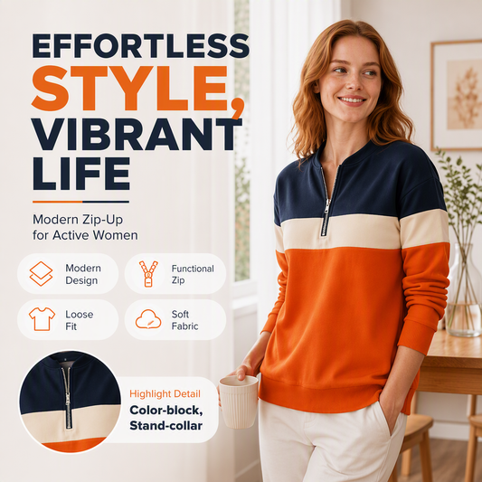 👚✨Women's Color-Block Half-Zip Sweatshirt