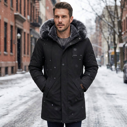 ✨Men's Windproof Hooded Thermal Mid-Length Parka Jacket