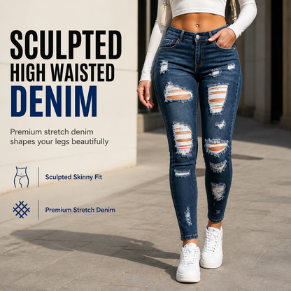 👖 Women's High Waisted Ripped Skinny Jeans Distressed Stretch Denim Pants