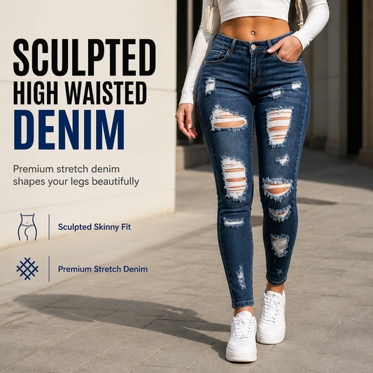👖 Women's High Waisted Ripped Skinny Jeans Distressed Stretch Denim Pants