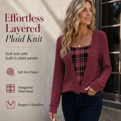 🏁 ✨ Women's Layered Look Plaid Knit Top