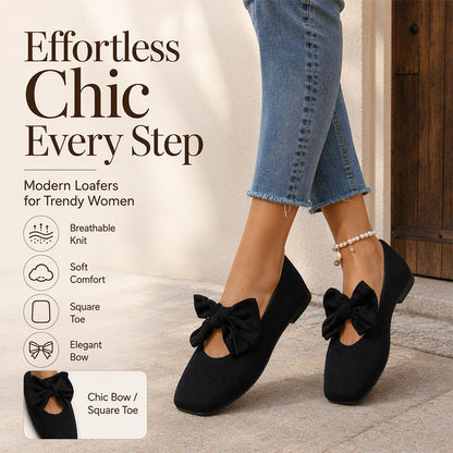 🎀 ✨ Women's Square-Toe Knit Bow Flat Shoes