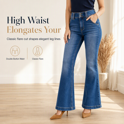 ✨👖Women's High Waisted Flare Jeans Stretch Denim Slim Fit Pants with Double Button Waist