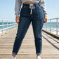 Women's Elastic Waist Denim Pants with Pockets