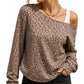 👚✨Casual Leopard Print Off Shoulder Sweatshirt Loose Long Sleeve Cotton Blend Pullover Top