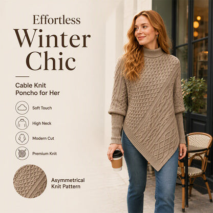 👚✨Women's Cable Knit Poncho Sweater