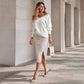 ☁️✨ Women's Long Sleeve V-Neck Top & Ribbed Skirt Set