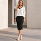 ☁️✨ Women's Long Sleeve V-Neck Top & Ribbed Skirt Set
