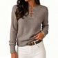 ✨ Women's Elegant Ribbed Knit Top with Metal Buckle