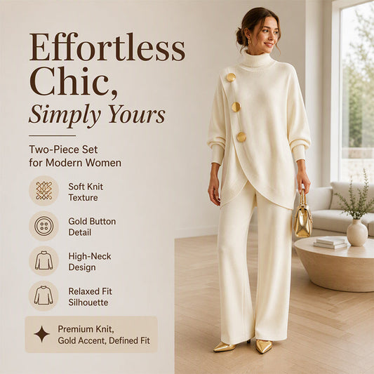 ✨ Women's Elegant Turtleneck Sweater & Wide-Leg Pants Set