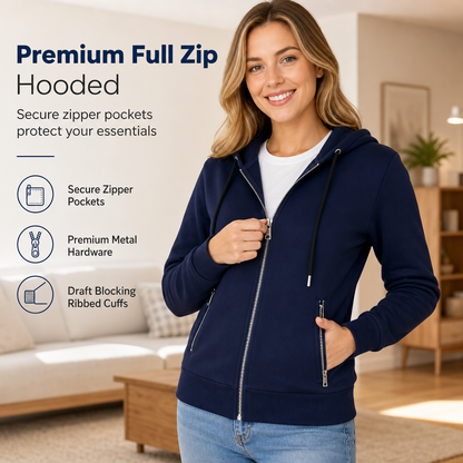 🧶 Women's Premium Full Zip Hooded with Zipper Pockets
