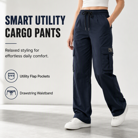 👖 Women's Relaxed Fit Straight Leg Cargo Pants with Elastic Drawstring Waist and Side Utility Pockets