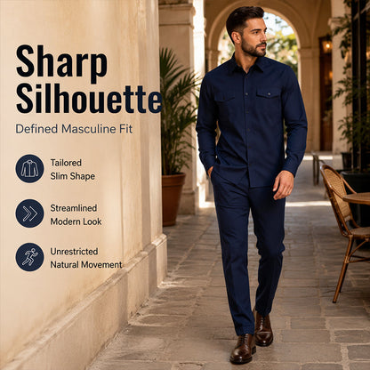 ✨ Hot Sale 50% OFF🔥Men Two Piece Polyester Shirt Pants Set