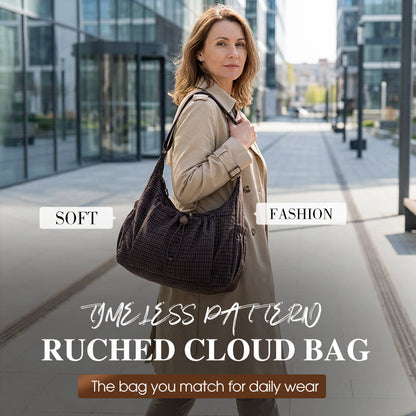 👜 Soft Shape, Standout Style | Plaid Ruched Cloud Bag with Adjustable Strap