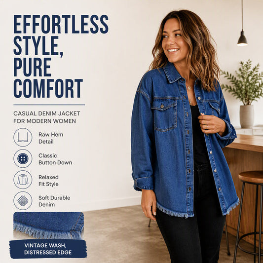✨Women's Frayed Hem Washed Denim Jacket