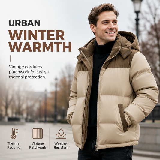🔥  Men's Winter Color-Block Puffer Hooded Jacket