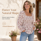 Women's Casual Square Neck Flare Sleeve Floral Print Chiffon Blouse Holiday Top