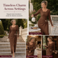 Women's Autumn Winter Solid Color Knit Texture Long Dress with Irregular Neckline