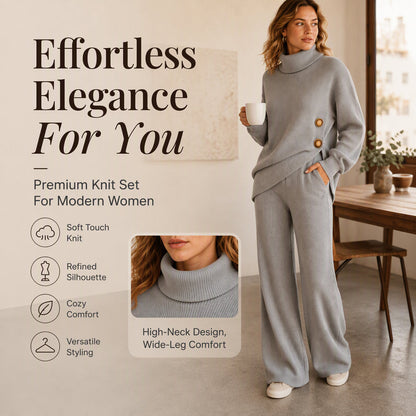 Women's Knit Turtleneck Sweater & Wide-Leg Pants Set