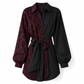 🐆Women's Leopard Print Contrast Patchwork Long Sleeve Shirt Mini Dress With Belt